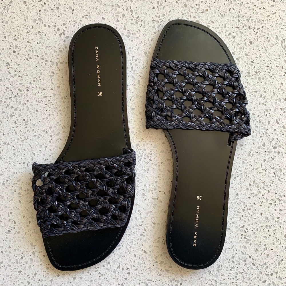 🖤NWOT🖤 Zara Braided Woven Flat Slide Sandals